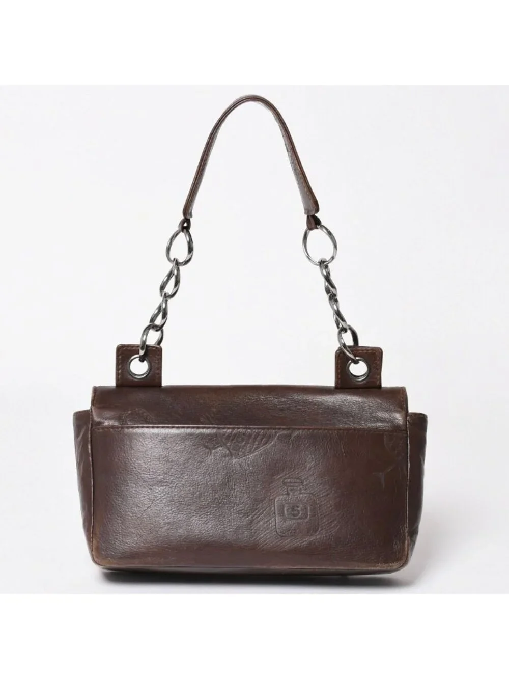 Chanel Chain Shoulder Bag Icon Motif Cruise Line Brown Silver